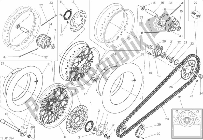 Alle onderdelen voor de Ruota Anteriore E Posteriore van de Ducati Scrambler Desert Sled Thailand 803 2017